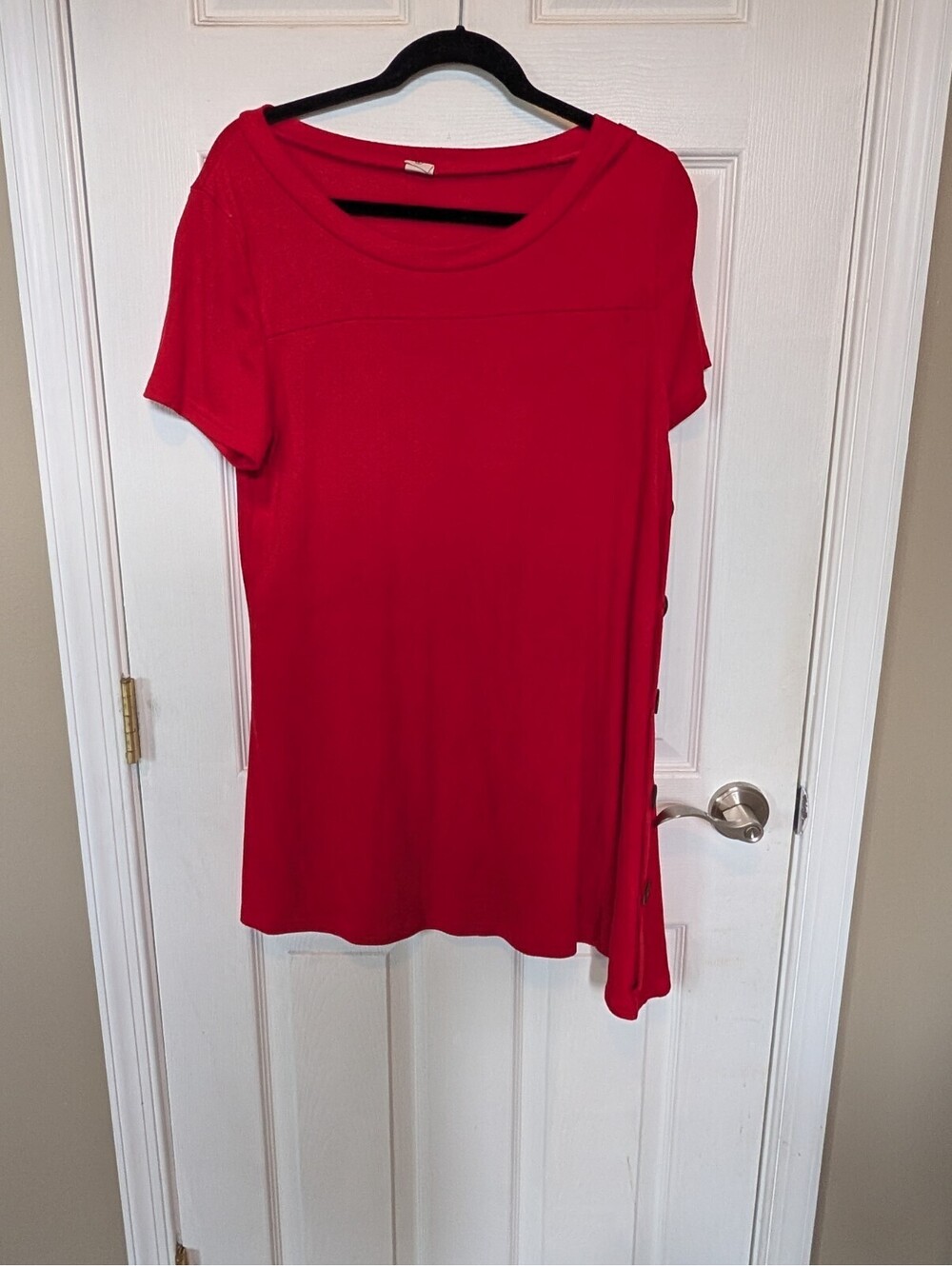 Red Tee Shirt Dress Tunic With Buttons Size Large
